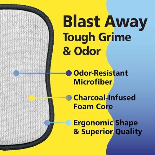 Fresh Scrub-N-Wipe Pad by Tuff-Scrub, 6-Pack, Antimicrobial & Charcoal Foam for Odor Control, Microfiber, Multi-Surface, Non-Scratch, Dual-Sided, Machine Washable, Kitchen Sponge (Large) - Image 3