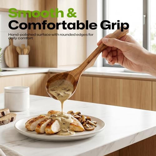 AIUHI Wooden Ladle Spoon Set, 3Size Teak Wood Ladle Spoon, Wooden Soup Spoon for Cooking, Non-Stick, Comfortable Grip for Cooking and Serving - Image 6