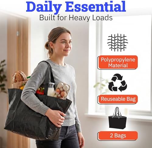 DURASACK Haul-It-All Extra-Large Reusable Shopping Bag, Black, Pack of 2 - Image 4