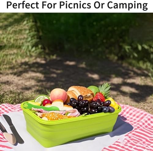 82.8oz Extra Large Collapsible Silicone Food Storage Containers with Lids, 2 Pack Meal Prep Bento Lunch Boxes for Kitchen Office Travel Camping, Microwave Freezer Dishwasher Safe, BPA Free, - Image 3