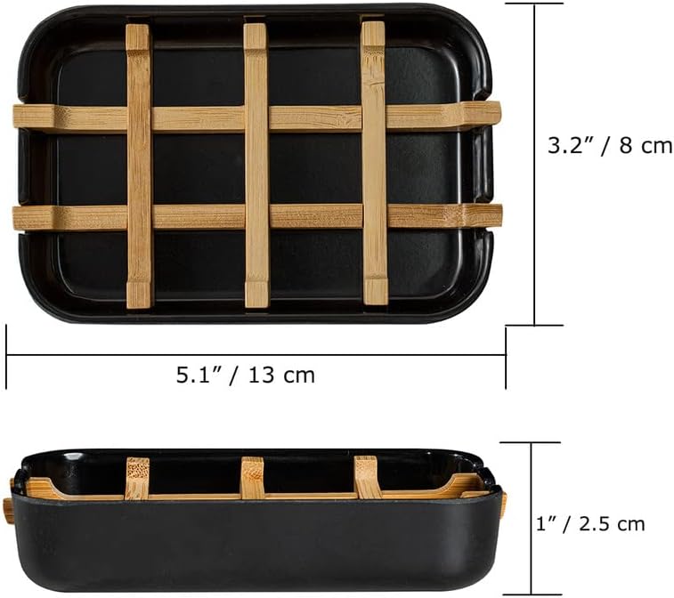 Modern Removable Soap Holder, Bamboo Fiber Sponge/Soap Dishes for Kitchen/Bathroom/Shower Room, Black - Image 2