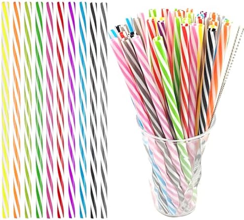 100 Reusable Stirrer Straws,Assorted Color Plastic Stripe Drinking Straws by Unknown