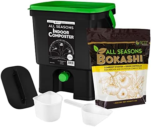 All Seasons Indoor Compost Kit, 4.4 Gal Black Organko Bin Plus 2 lb Bokashi by SCDProbiotics