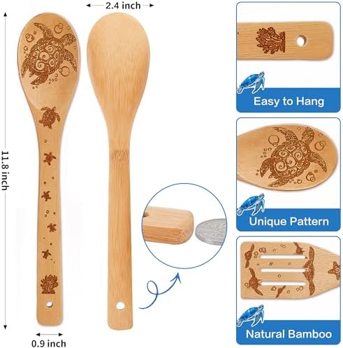 Sea Turtle Gifts for Women,6 PCS Turtles Wooden Bamboo Spoons Cooking Utensil Set for Kitchen Decor,Ocean Themed Stuff for Turtle Lovers,Mom,Men,Housewarming Gifts,Birthday,Easter,Mother's Day - Image 2
