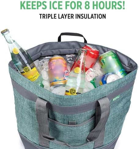 Jumbo Insulated Cooler Bag - Heavy Duty Soft Insulated Grocery Bag (Green) - Image 3