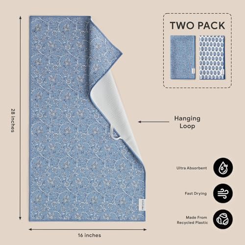 RECYCO Waffle Kitchen Towel Set of 2 - Quick Dry Microfiber Sustainable Dish Towels - Ultra Absorbent Reusable Cleaning Tea Towels - Lightweight Hand Towels,16”x 28”, Porcelain Blue - Image 6