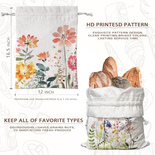 Flroal Linen Bread Bag, Homemade Bread Sourdough Bags 2Pcs - Image 3