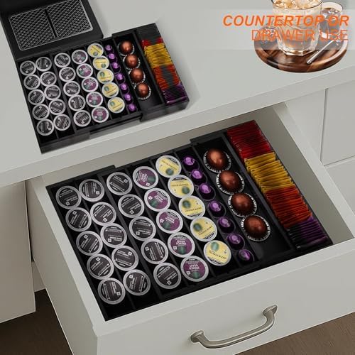 MinBoo Bamboo Drawer Organizer - Expandable K Cup & Pods Holder, Coffee Pod Storage, Tea Organizer, Versatile Kitchen Accessory Organization and Storage，Black - Image 5