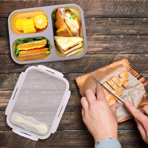 2 Pack Big Collapsible Silicone Bento Lunch Boxes With Lids spoons forks,3 Compartments, Divided Lunch Food Storage Containers, Safe in Microwave, Dishwasher and Freezer, 45.6oz (Yellow+Green) - Image 2