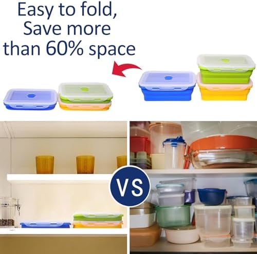 3 Pack Collapsible Silicone Food Storage Containers with Lids, 40.6oz Bento Lunch Boxes, for Kitchen, Office, Camping, Travel, BPA Free - Image 7