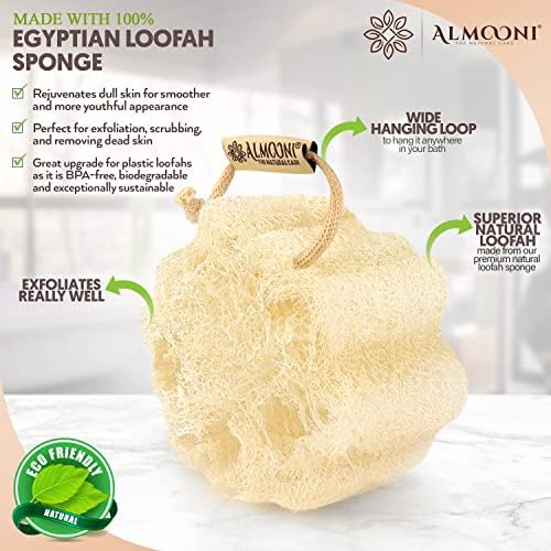 ALMOONI Mini Natural Loofah Sponge, Egyptian Shower Sponge, 3 Count - Image 2