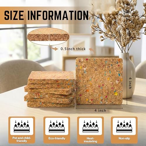 Bleeker & Rowe Recycled Cork Coasters, Set of 6, 4x4 inches, Non-Slip, Absorbent - Image 5