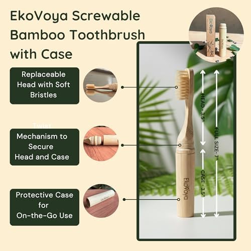 Bamboo Screwable Toothbrush with Case, 2-Piece Design, Soft BPA-Free Bristles, Natural Compact Travel Toothbrush for Camping & Daily Use - Image 2