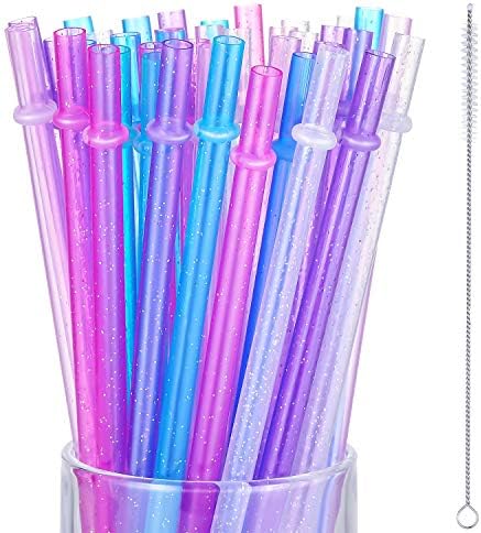 50 Pcs Reusable Glitter Straws 9 in 6 Colors Clear Plastic Drinking Straw by Boao