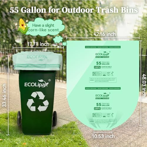 ECOLipak 55 Gallon 12 Count Large Compostable Trash Garbage Bags for Lawn - Image 2