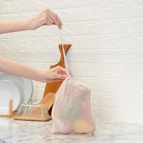 Reusable Mesh Produce Bags, Cotton Drawstring, Set of 6 - Image 7