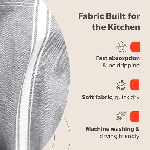 Zeppoli Classic Kitchen Towels - 15 Pack 100% Natural Cotton Towel Set, Reusable Wash Cloths, Absorbent Dish Towels, Machine Washable Hand Towels, Kitchen Essentials - 14” by 25” - Black - Image 4
