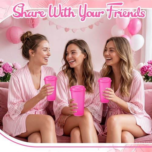 Honeydak 45 Pack 16 oz Reusable Coffee Cups with Lids Water Bottle Iced Coffee Travel Mug Portable Plastic Tea Tumblers Bulk for Hot and Cold Drinks Birthdays Party (Hot Pink,Stylish) - Image 4