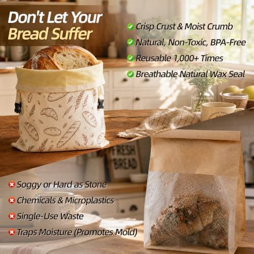 XL Beeswax Bread Bags for Homemade Sourdough,Set of 2 - Image 4