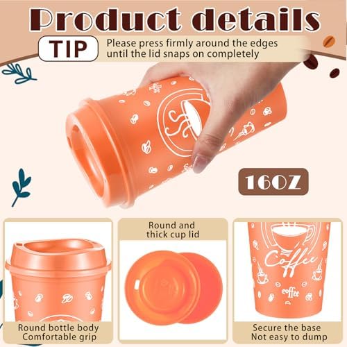 12 Sets Reusable Coffee Cups with Lids, 16oz, Rainbow - Image 3