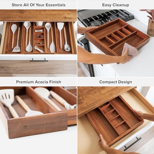 KitchenEdge Utensil & Junk Drawer Organizer, 16-28 in, Acacia - Image 3