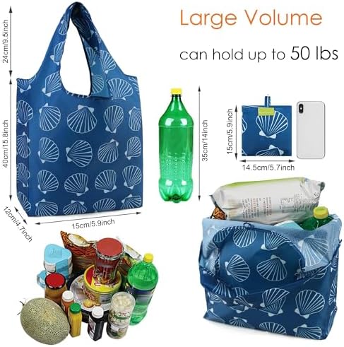 BeeGreen Geometry Reusable Shopping Bags Cute Grocery Bag 6 Pack, Christmas Gift Bags Heavy-Duty Foldable Shopping Totes for Supermarket, Work & Travel, Large Washable Polyester Tote Bag with Handles - Image 3