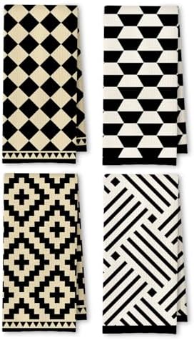 Beige Black and White Abstract Kitchen Towels, Neutral Dish Tea Towels for Kitchen Decor, Black and Cream Retro Mid Century Modern Decorative Hand Towel for Bathroom, 16x24 Inches Set of 4 by Unknown