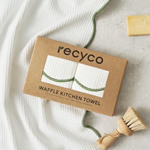 RECYCO Waffle Kitchen Towel Set of 2 - Quick Dry Microfiber Sustainable Dish Towels - Ultra Absorbent Reusable Cleaning Tea Towels - Lightweight Hand Towels,16”x 28”, Lorden Green - Image 7
