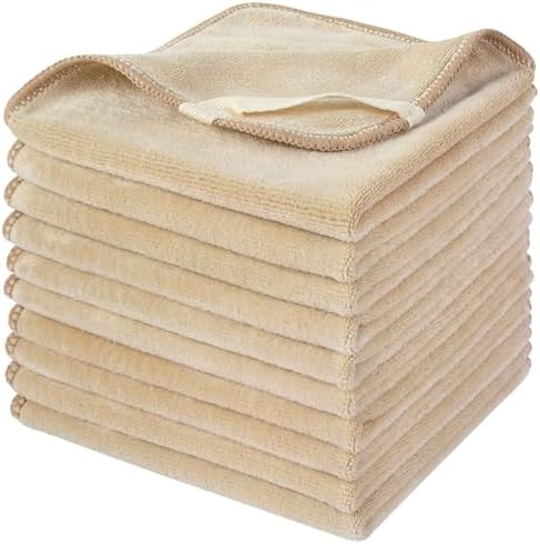 SINLAND Microfiber Facial Cloths Fast Drying Washcloth 12inch x 12inch (10pack, Cream) by SINLAND