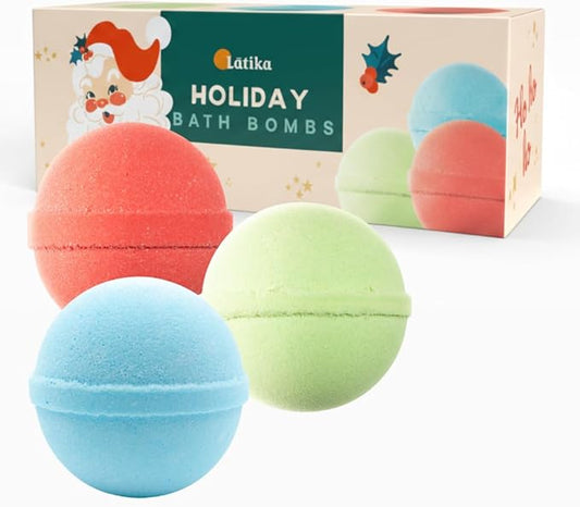 Latika Holiday Bath Bomb Box - Santa for Ultimate Relaxation and Skin Nourishment a Perfect Holiday Gift