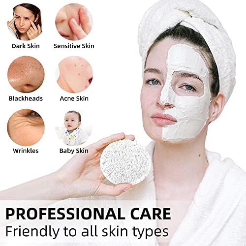 60-Count Compressed Facial Sponges|100% Natural Kickleen Cellulose Cosmetic Spa Sponges for Daily Facial Cleansing|Makeup and Mask Removal | Exfoliating | Skin Massage | Pore Exfoliation(White) - Image 5