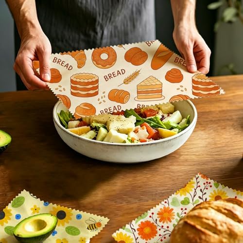 Reusable Beeswax Wraps, Bread Floral Bee Wraps, 9 Pack, For Sandwich, Bread, Fruit, Bowl, Eco-Friendly, Organic Cotton, Sustainable, Zero Waste, Plastic-Free, 1XL, 3M, 5S - Image 5