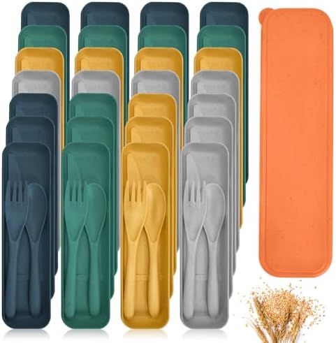 60 Sets Wheat Straw Silverware Set Bulk Wheat Straw Cutlery Lunch Box Accessories Reusable Travel Utensils Set with Case for Operation Christmas Child Items Bulk Kids Adults Camping (Bright Color) by Kidum