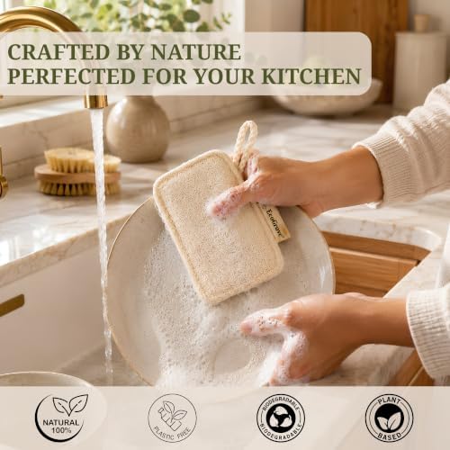 Natural Loofah Sponge – Plant-Based Loofah Sponges, Plastic-Free Biodegradable Organic Loofah Scrubber for Kitchen Cleaning, Dishes & Body Care, Natural Shower Sponge (4 Pack) - Image 5