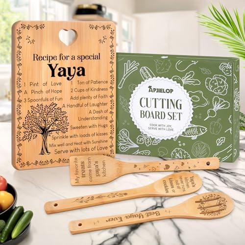 Yaya Gifts - "Recipe for a Special Yaya" Yaya Gifts for Grandma Cutting Board Set, Bamboo-Made Engraved Utensil Set Gifts for Yaya Cutting Board, Mothers Day Gifts for Yaya - Image 2