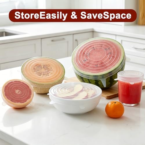 Reusable Silicone Stretch Fresh-Keeping Lids, 6 Sizes 2.6/3.6/4.4/5.5/6.3/7.5 Inches Food Storage Covers, Fit Cup, Bowl, Plate, Fruit and Glass Bowl to Keep Food Fresh - Image 4