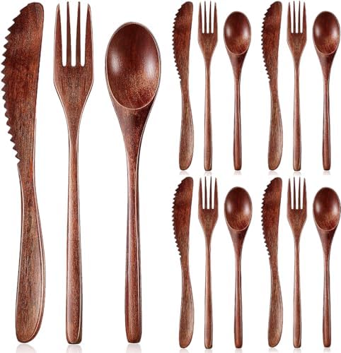 Portable Wood Flatware Set for Eating Lunch Utensils Silverware Set Wooden Cutlery Set eating utensil sets wooden Reusable Wood Utensils for Eating 13 Pcs Travel Wooden Spoons Forks with Case by Busnos