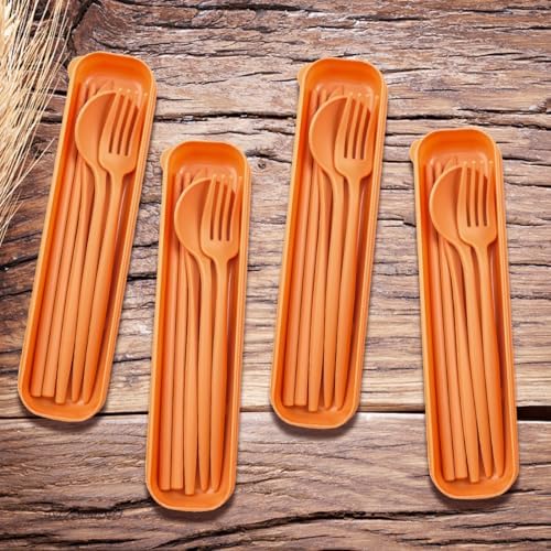 ELANE 4 Sets Reusable Travel Utensils Set with Case,Camping Cutlery Set Reusable Cutlery Set with Case,Utensil Sets for Lunch Picnic Daily Use Outdoor (orange) - Image 4