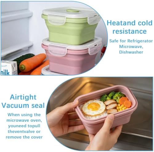 6 Pcs Silicone Food Containers 11.8 oz Collapsible Storage Containers with Airtight Lids Stacking Meal Prep Lunch Leftover Food fruits Storage Foldable Box for Freezer Microwave Dishwasher Safe - Image 4