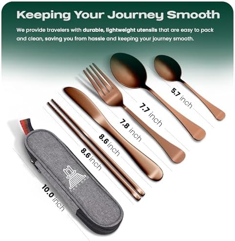 Taplord Portable Travel Silverware Set With Case, Includes 5 Pcs of Travel Utensils With Case, Stainless Steel Flatware Set For Camping, Easy to Travel, Lightweight (Rose Gold) - Image 2
