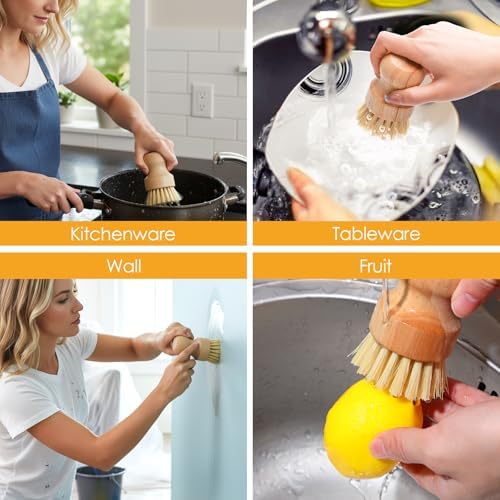 COMNICO 10 Pc Bamboo Dish Scrub Brush Set,Mini Natural Wooden Scrubber Set - Image 5