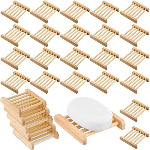 Amyhill 50 Pcs Bamboo Soap Dish Bulk Soap Holder Draining,Wooden Color by Amyhill