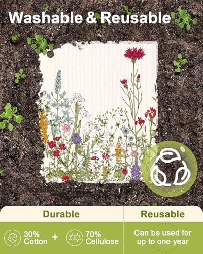Miss Adola 8 Pack Reusable Kitchen Swedish Dishcloths for Washing Dishes - Absorbent Fast Drying Cleaning Sponge with Cute Flower Design - Washable Decor Cloths - Image 3