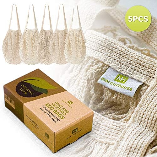 5 pack Cotton String Shopping Bags Reusable Washable Grocery Mesh Bags Organizer for Grocery Shopping Produce Net Bags with Longhandle for Fruit Vegetable Storage - Image 6