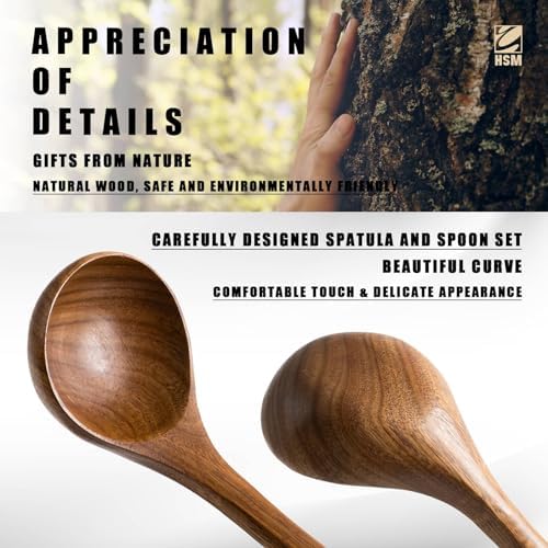 HSM Wooden Spoons for Cooking, 7-Piece Acacia Wood Kitchen Utensil Set - Image 4