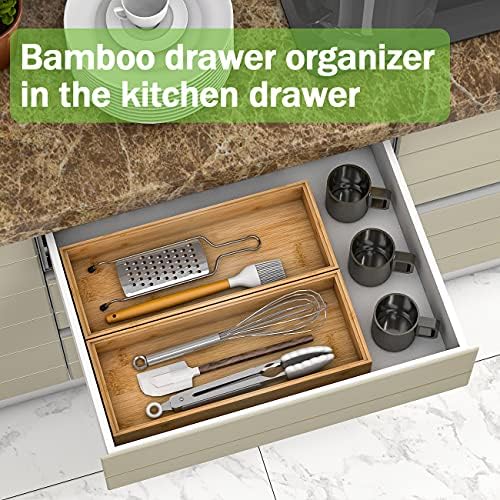 Utensil Organizer Silverware Drawer Organizer-Stackable Bamboo Flatware Caddy Cutlery Holder, Wooden Storage Boxes Tray for Bedroom,Office, Bathroom, Vanity & Garage Tool Organization(15"6"2.5") - Image 2