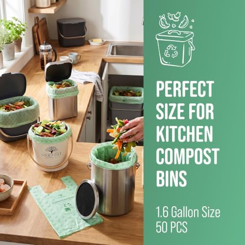 50 Home Compostable Trash Bags 1.6 Gallon Easy Tie Handles - Image 5