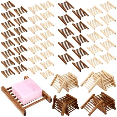 Sawysine 50 Pcs Bamboo Soap Holder Self Draining,Charcoal and Wood Color by Sawysine