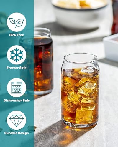 WISIMMALL Drinking Glasses with Bamboo Lids and Glass Straw 8PCS Set, 16oz Glass Cups with Lids and Straws, Beer, Iced Coffee Glasses, Soda, Gift 2 Cleaning Brushes - Image 6