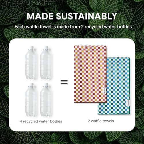 RECYCO Waffle Kitchen Towel Set of 2 - Quick Dry Microfiber Sustainable Dish Towels - Ultra Absorbent Reusable Cleaning Tea Towels - Lightweight Hand Towels,16”x 28”, Checkerboard Bliss - Image 6